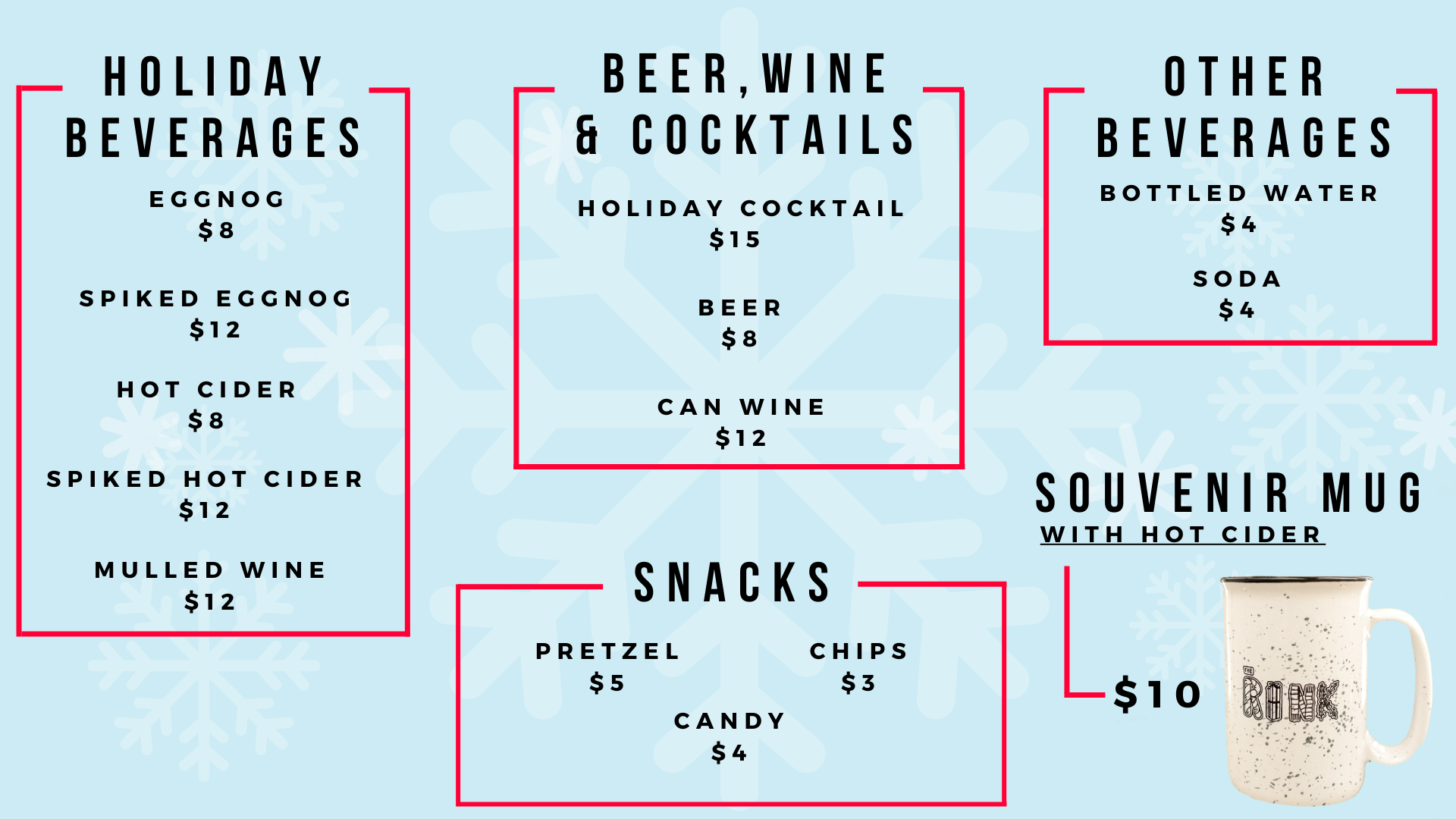 a menu with food options