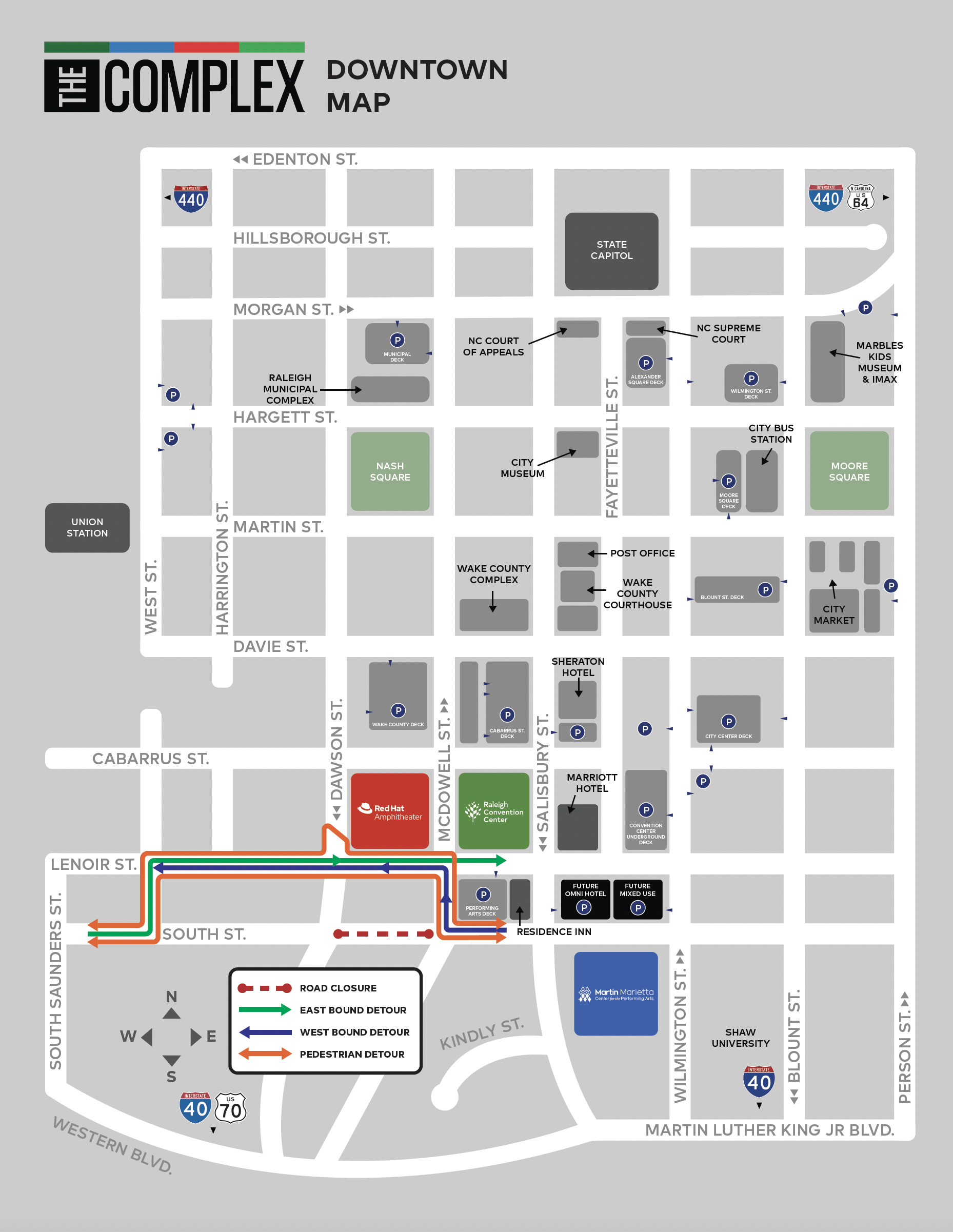 Downtown Raleigh map with South Street Closure