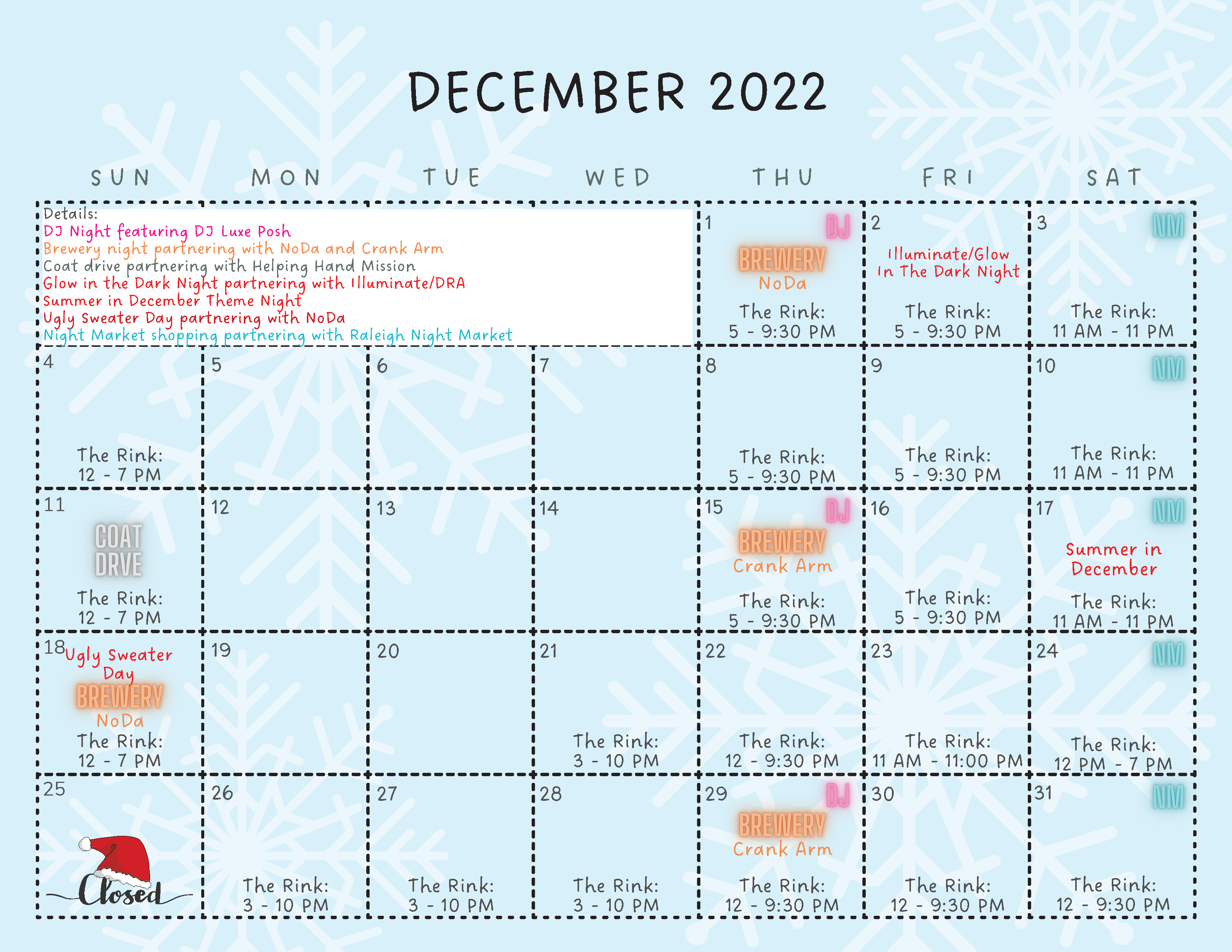Special Night Calendar December 2022