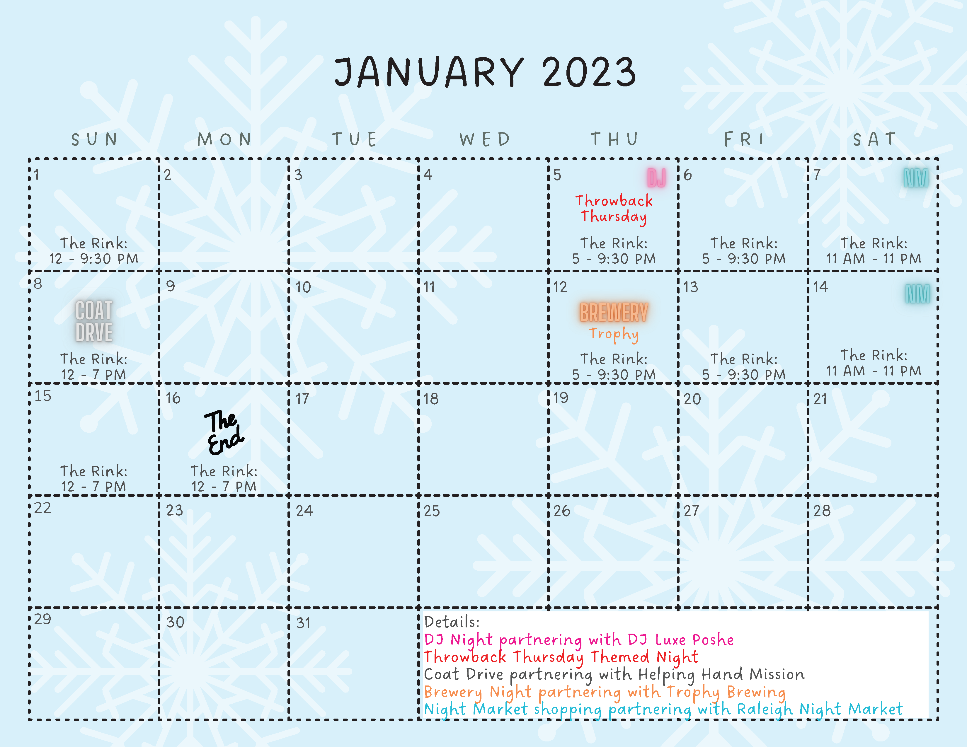 Special Night Calendar January 2023