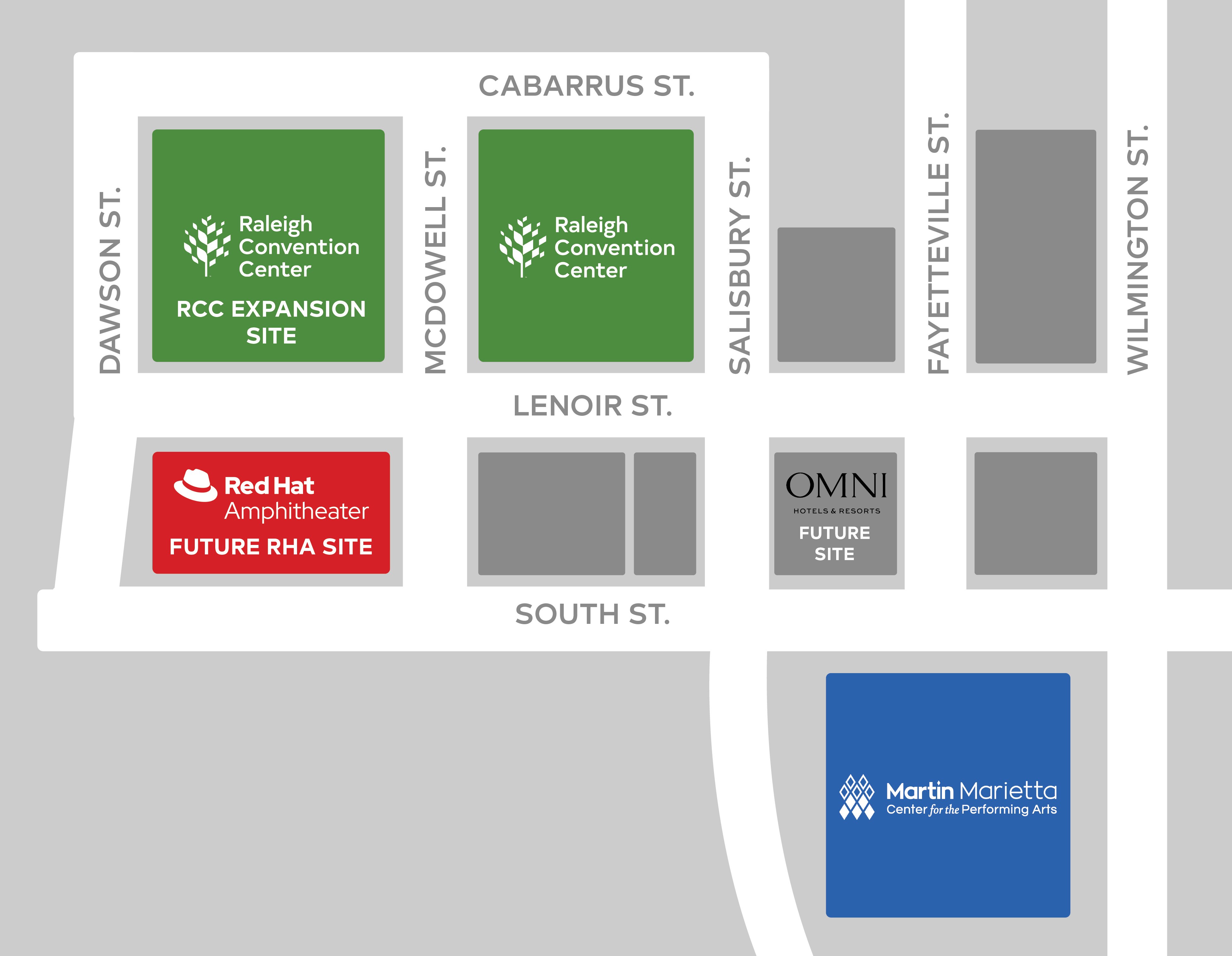 downtown raleigh map showing future location of raleigh convention center and red hat amphitheater