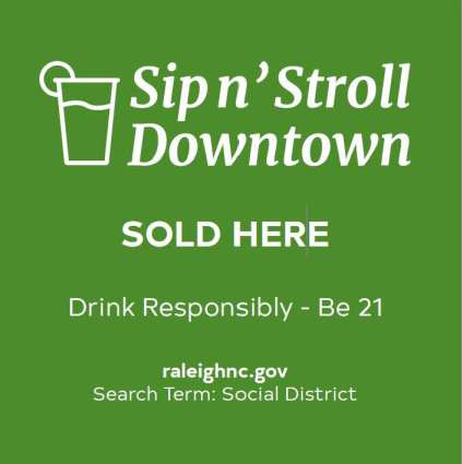 an image With a green background that says sip n stroll downtown sold her