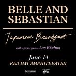 an image with a black background with yellow text that says belle and Sebastian Japanese breakfast with special guests los bitchos June 14 red hat amphitheater