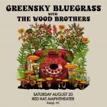 A cover photo for GREENSKY BLUEGRASS with The Wood Brothers. Red dial phone covered in earthy floral and mushrooms. 