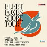 an image with a yellow background there is black text that reads fleet foxes shore tour Friday July 29 Raleigh nc red hat amphitheater