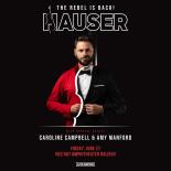HAUSER: The Rebel Is Back 2025 artwork with black background and half red half black suit on HAUSER