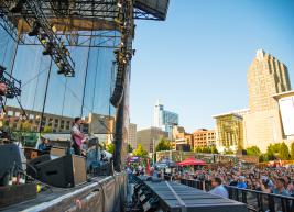 A band plays at Red Hat Amphitheater during the day